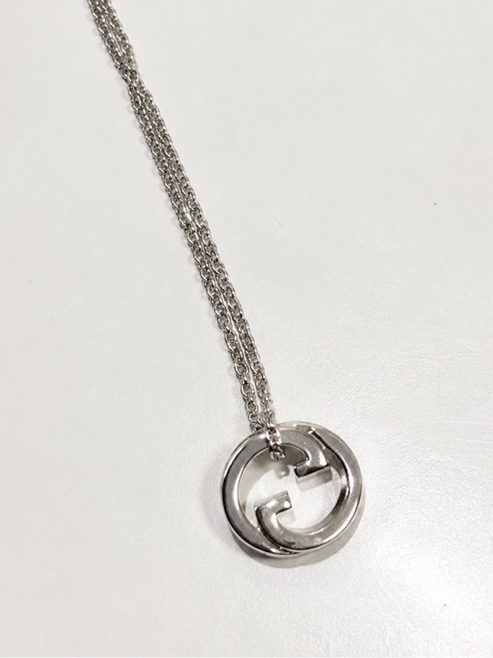 Gucci Silver crystal Interlocking Pendant Necklace
